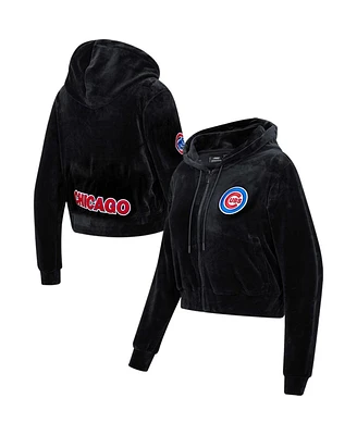 Women's Pro Standard Black Chicago Cubs Classic Velour Full-Zip Hoodie Track Jacket