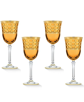 Lorren Home Trends Amber Color White Wine Goblet with Gold-Tone Rings, Set of 4