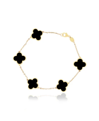 The Lovery Large Onyx Clover Bracelet 14K Yellow Gold