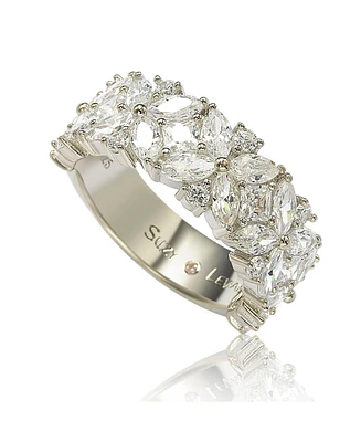 Suzy Levian Sterling Silver Multi-Cut Cubic Zirconia Floral 3/4 Eternity Ring