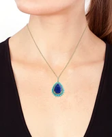 Effy Lapis Lazuli, Turquoise, & Diamond (1/5 ct. t.w.) Pear Halo 18" Pendant Necklace in 14k Gold