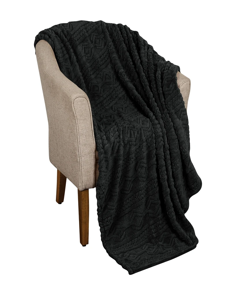 Superior Boho Knit Jacquard Fleece Plush Fluffy Blanket, Twin
