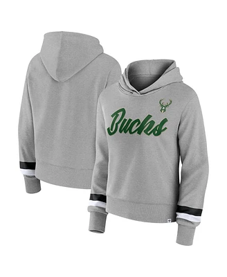 Women's Fanatics Heather Gray Milwaukee Bucks Halftime Pullover Hoodie