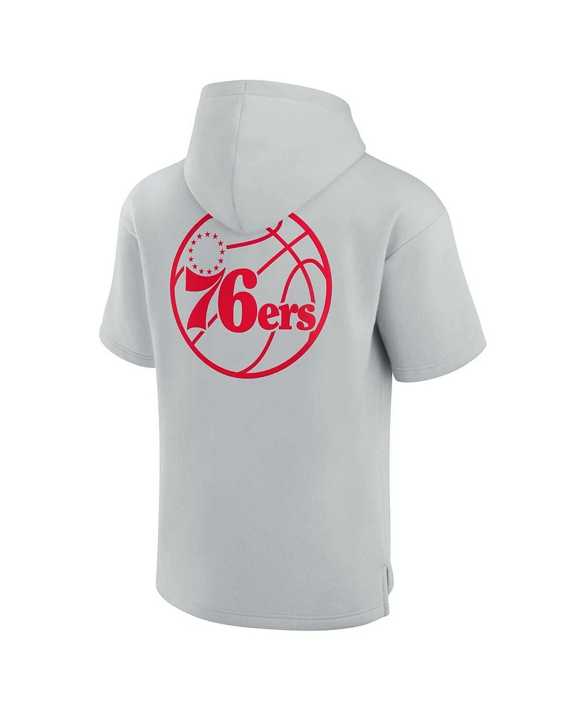 Men's and Women's Fanatics Signature Gray Philadelphia 76ers Super Soft Fleece Short Sleeve Pullover Hoodie