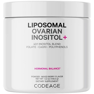 Codeage Liposomal Ovarian Inositol Powder - Myo-Inositol & D-Chiro-Inositol 40:1 Blend, Folate 5-mthf, CoQ10, Pte & Wild Blueberry - 2-Month Supply
