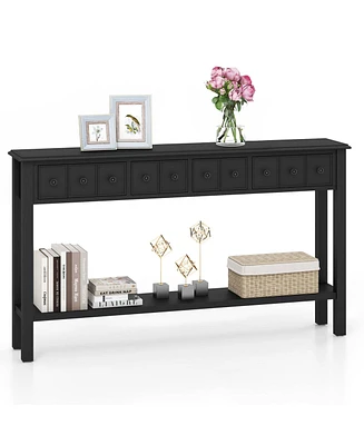 60'' Console Table Retro Entryway Sofa with 4 Drawers & Open Shelf