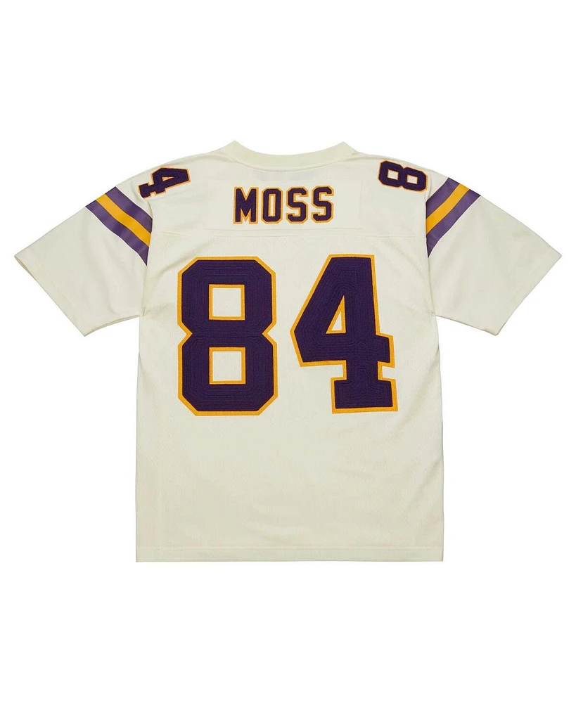 Men's Mitchell & Ness Randy Moss Cream Minnesota Vikings Chainstitch Legacy Jersey