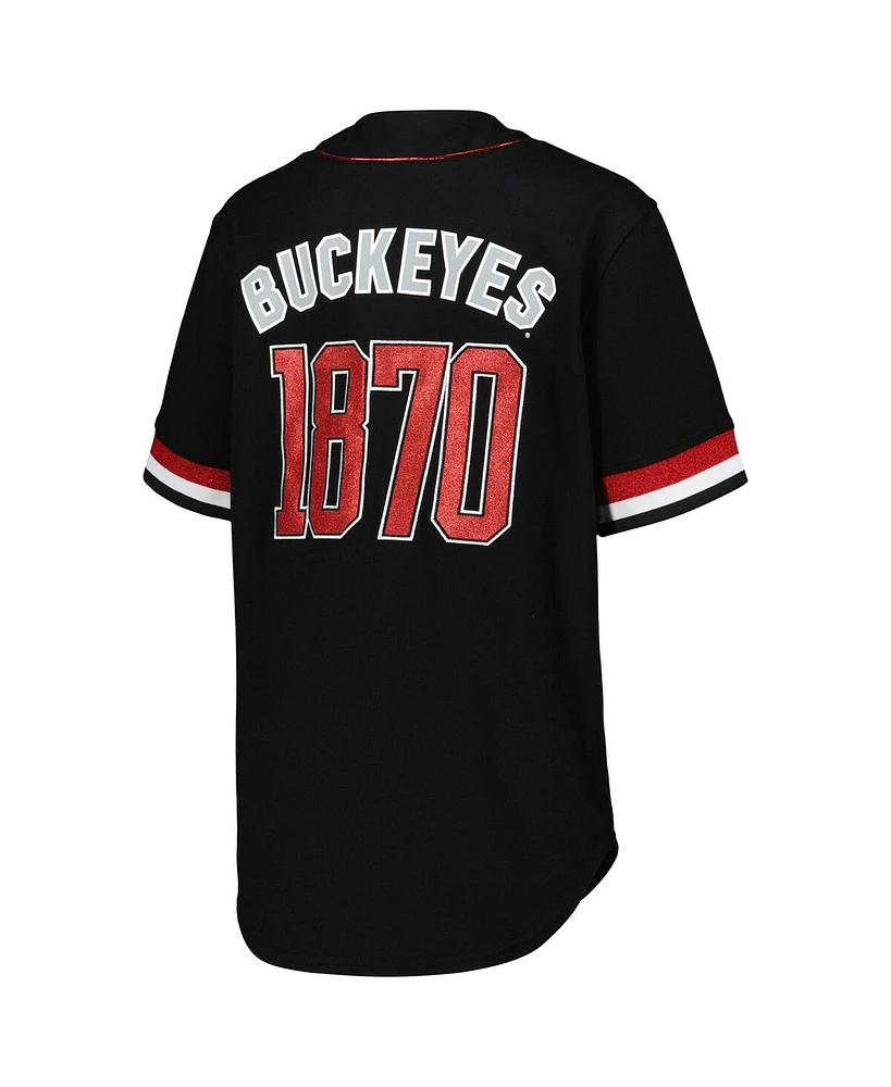 Women's The Wild Collective Black Ohio State Buckeyes Button-Up Baseball Shirt