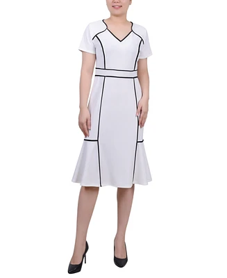 Ny Collection Women's Short Sleeve Piped Detail Dress