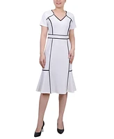 Ny Collection Women's Short Sleeve Piped Detail Dress