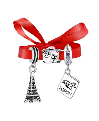 Bling Jewelry Paris Eiffel Tower Luggage Passport Plane Dangle Charm Bead Sterling Silver