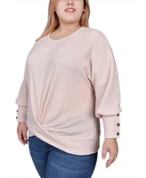Ny Collection Plus Long Sleeve Textured Knit Top