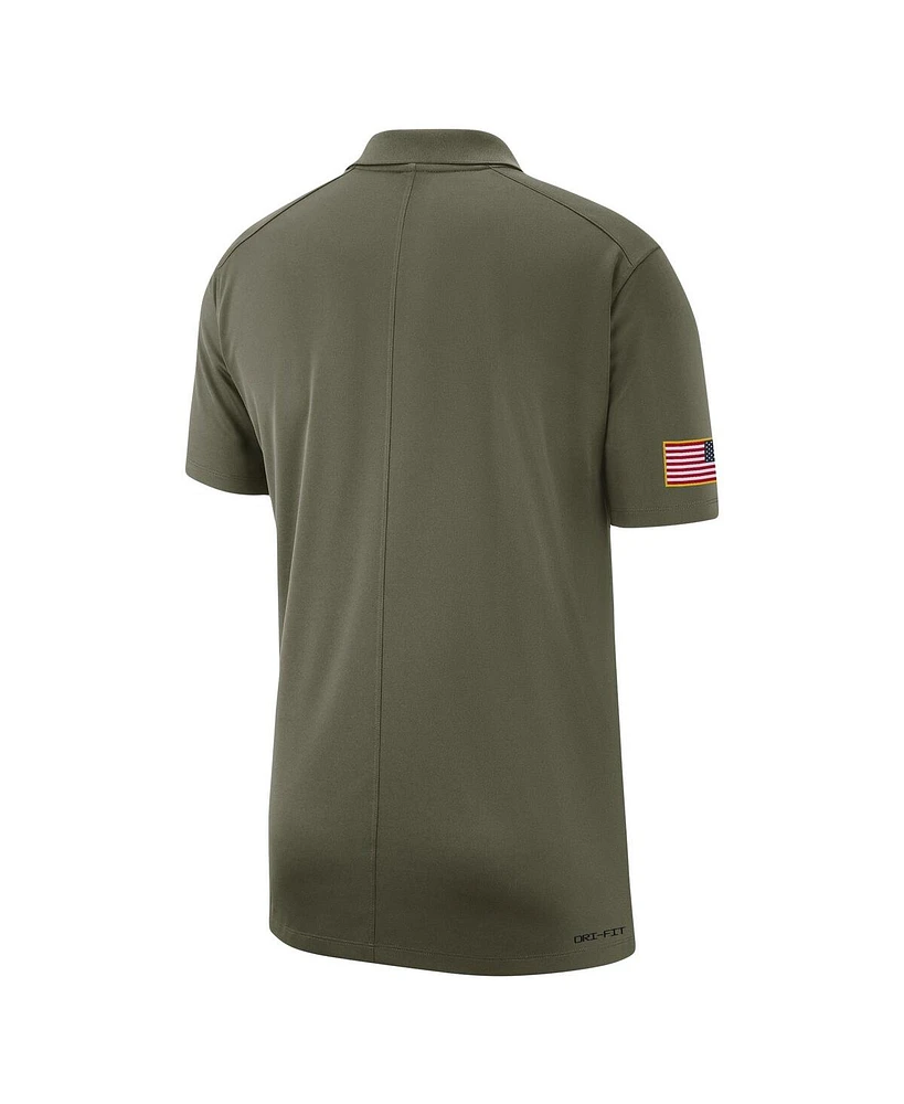 Men's Jordan Olive Michigan Wolverines 2023 Sideline Coaches Military-Inspired Pack Performance Polo Shirt