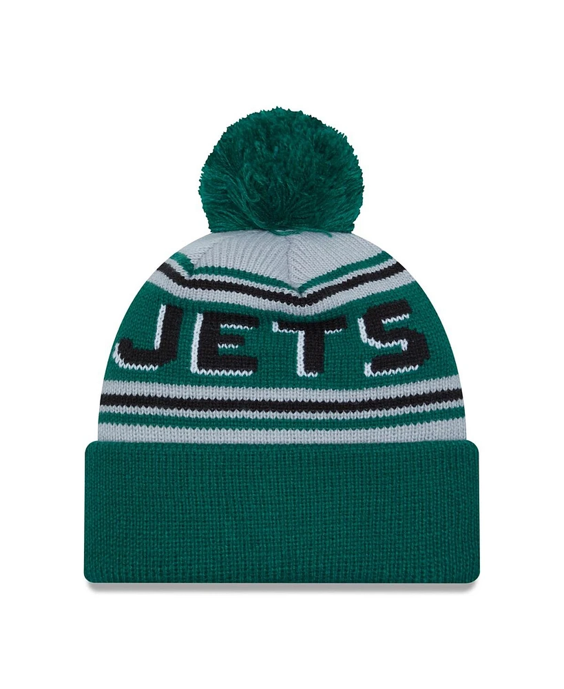 Men's New Era Green New York Jets Main Cuffed Knit Hat with Pom