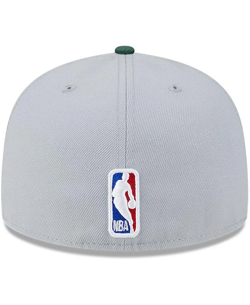 Men's New Era Gray, Hunter Green Milwaukee Bucks Tip-Off Two-Tone 59FIFTY Fitted Hat
