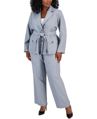 Le Suit Plus Size Belted Safari Jacket Pantsuit