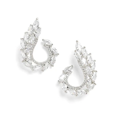 Sohi Women's Silver Embellished Cluster Drop Earrings