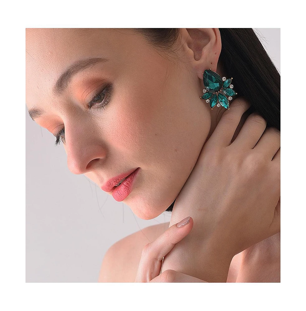 Sohi Women's Green Teardrop Cluster Drop Earrings