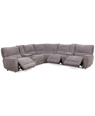 Closeout! Deklyn 129" 7-Pc. Zero Gravity Fabric Sectional with 3 Power Recliners & 2 Consoles, Created for Macy's