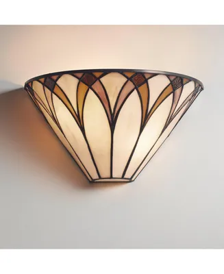 Filton Tiffany Style Wall Light Sconce Bronze Hardwired 12 1/4" Wide Fixture Brown White Art Glass Shade for Bedroom Bathroom Bedside Living Room Home