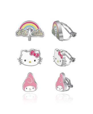 Sanrio Hello Kitty and Friends Clip On Earrings 3-Pack - Rainbow, My Melody and Hello Kitty Earrings…