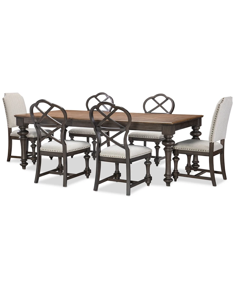 Mandeville 7 Pc. Dining Set (Rectangular Table, 4 X-Back Chairs & 2 Upholstered Chairs)