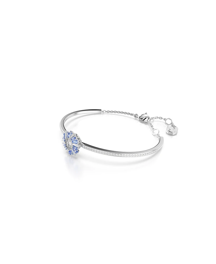 Swarovski Flower, Blue, Rhodium Plated Idyllia Bangle Bracelet