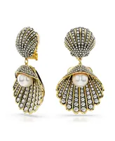 Swarovski Crystal Swarovski Imitation Pearl, Shell, White, Gold-Tone Idyllia Clip-On Earrings
