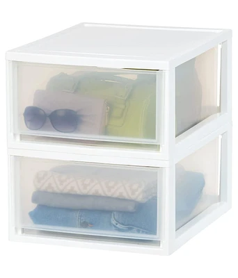 Iris Usa 30 Qt. Stackable Storage Drawer, 2 Pack, Plastic Drawer Organizer with Clear Doors for Pantry, Bedroom, Closet, Kitchen, Under-Sink