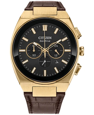 Citizen Eco-Drive Men's Chronograph Modern Brown Leather Strap Watch 43mm