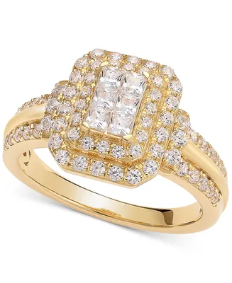 Diamond Emerald Shaped Halo Cluster Engagement Ring (1 ct. t.w.) in 14k Gold