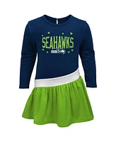 Girls Preschool Navy, Neon Green Seattle Seahawks Heart to Heart Jersey Dress