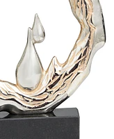 Rosemary Lane Aluminum Abstract Metallic Melting Drip Collection Sculpture with Marble Base, 14" x 3" x 17"