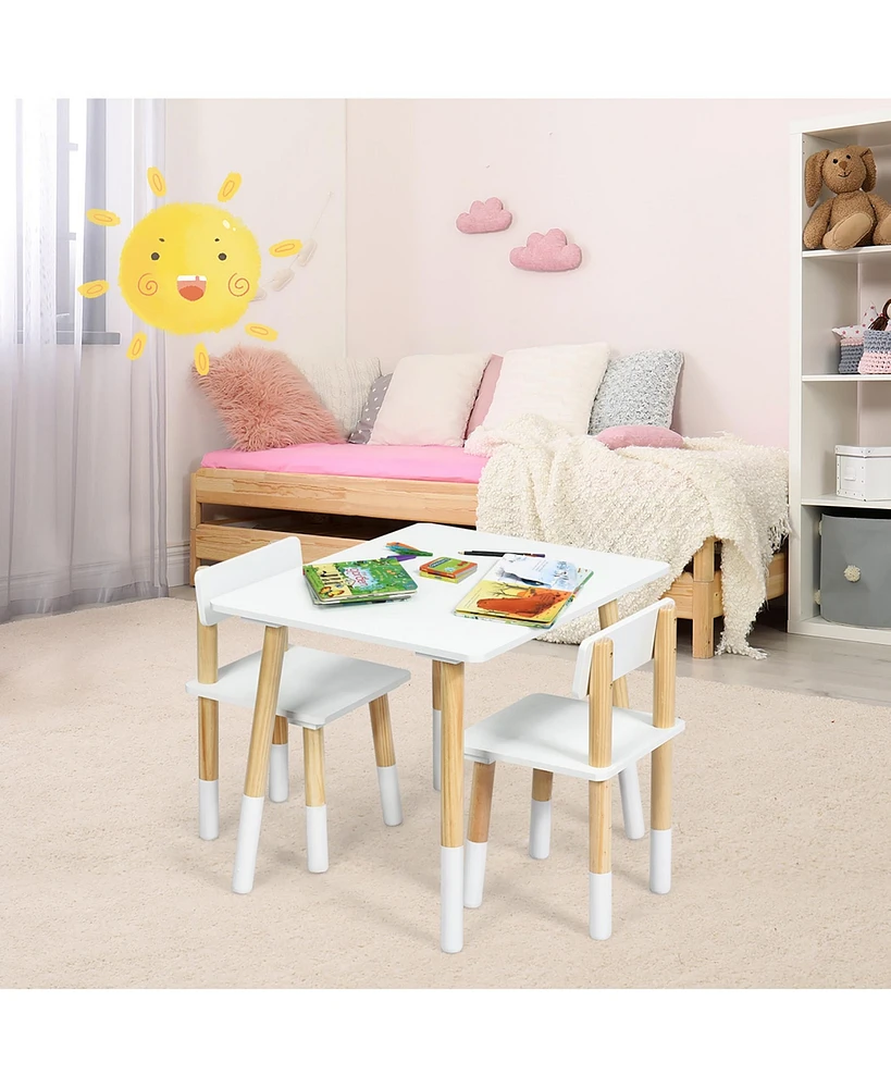 Kids Wooden Table & 2 Chairs Set Children Activity Table Set