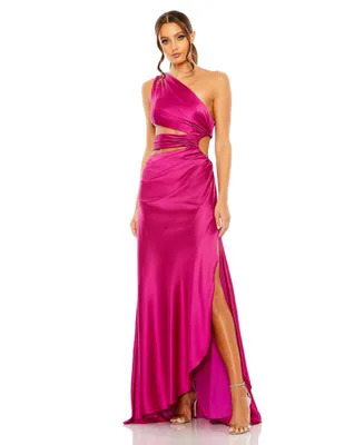 Mac Duggal Women's Cut Out One Shoulder Satin Gown