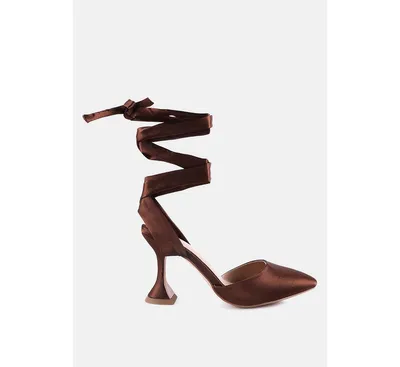 Womens Fonda Spool Heel Tie Up Satin Sandals
