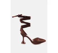 Womens Fonda Spool Heel Tie Up Satin Sandals