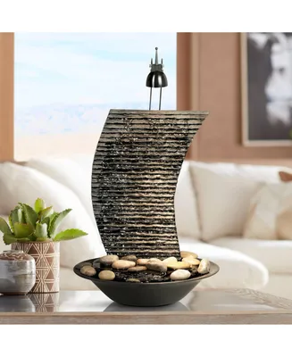 Water Ripple 17 1/4" High Small Zen Modern Indoor Decor Faux Stone Tabletop Fountain with Light Rock Waterfall Bowl Water Feature for Desk Relaxa