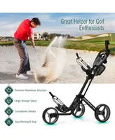 3 Wheel Folding Golf Push Cart with Brake Scoreboard Adjustable Handle