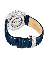 Stuhrling Men's Automatic Watch Alligator Embossed Genuine Leather Strap with Decorative Stitching