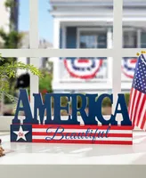 Glitzhome 14" L Patriotic, Americana Wooden America Table Decor