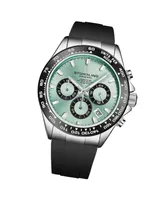Stuhrling 4050 Men's Quartz Chronograph, Alloy Silver Case, Green Dial, Black Bezel,black rubber strap Watch