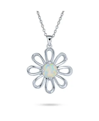 Bling Jewelry White Rainbow Opal Daisy Flower Pendant Necklace Sterling Silver October Stone