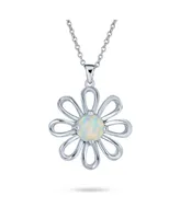 Bling Jewelry White Rainbow Opal Daisy Flower Pendant Necklace Sterling Silver October Stone