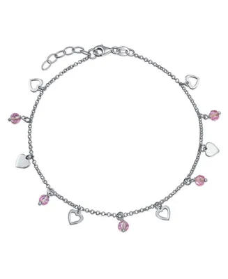 Bling Jewelry Multi Heart Crystal Pink Anklet Dangle Charms Anklet Ankle Bracelet Sterling Silver Adjustable 9 To 10 Inch With Extender
