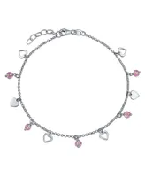 Bling Jewelry Multi Heart Crystal Pink Anklet Dangle Charms Anklet Ankle Bracelet Sterling Silver Adjustable 9 To 10 Inch With Extender