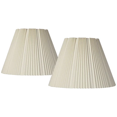Set of 2 Hardback Empire Knife Pleated Lamp Shades Eggshell White Large 9" Top x 17" Bottom x 12.25" High Spider with Replacement Harp and Finial Fitt