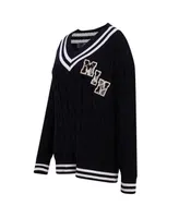 Women's Pro Standard Black Minnesota Vikings Prep V-Neck Pullover Sweater