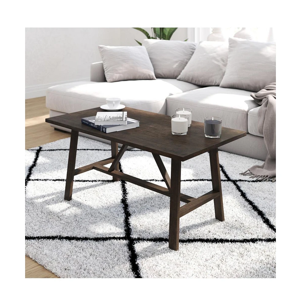 Mabel Farmhouse Trestle Coffee Table, Solid Wood Rustic Accent Table