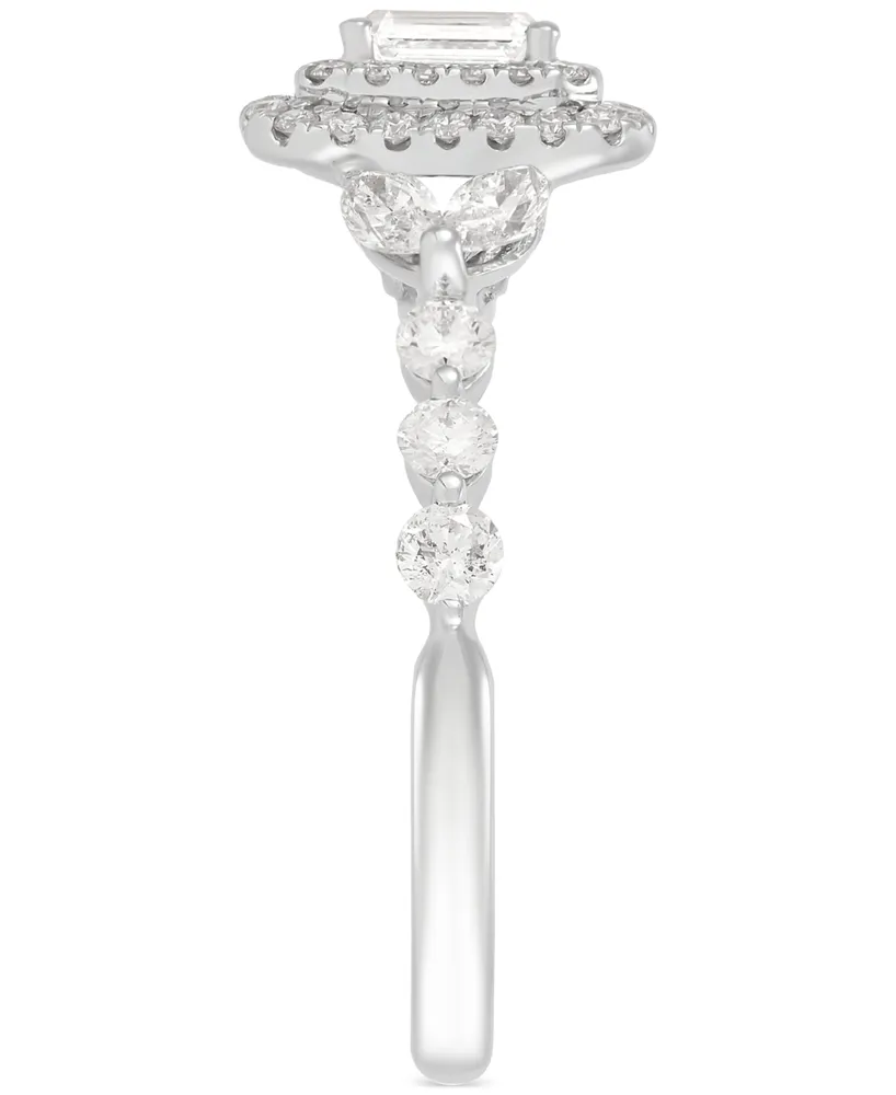 Diamond Emerald-Cut Double Halo Engagement Ring (1-1/2 ct. t.w.) in 14k White Gold